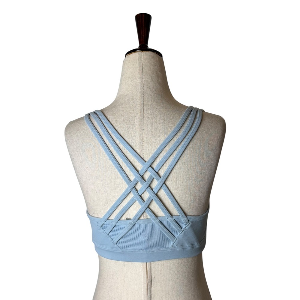 Athleta Sports Bra Women Small Blue Strappy Lattice Back Yoga Running Athleisure - Picture 6 of 12